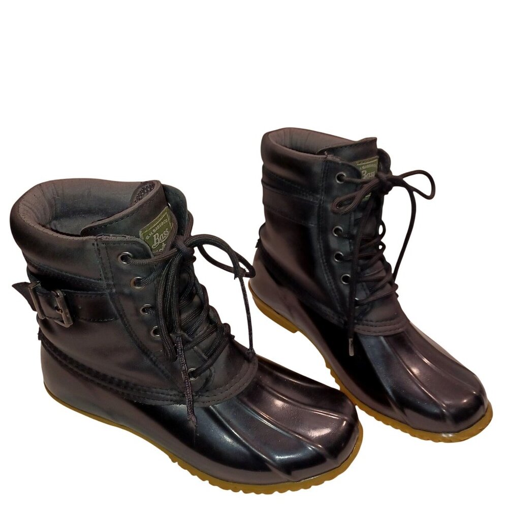 Bass Duck Boots Mud Rain Shoes Harlequin Black Leather Waterproof Womens Size 8 - Picture 3 of 13
